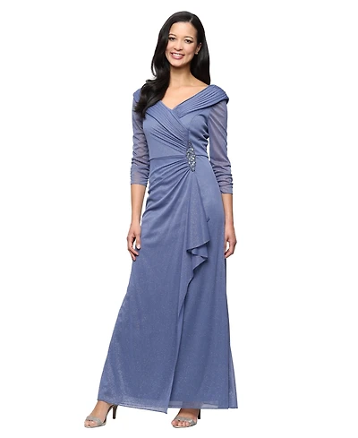 Alex Evenings Women's Glitter Mesh Long V-Neck Gown