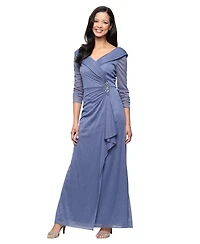 Alex Evenings Women's Glitter Mesh Long V-Neck Gown