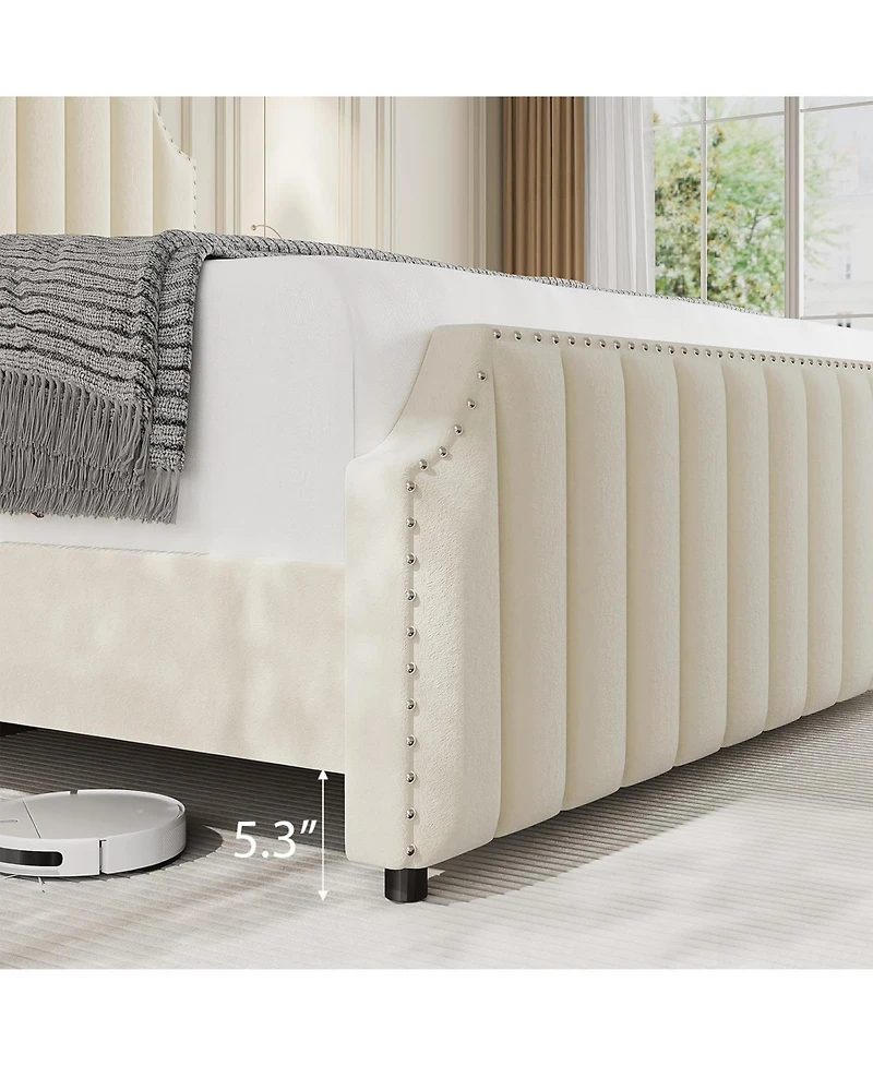 gaomon California King Platform Bed Frame, Velvet Upholstered Bed with 50.2'' Headboard, Rivet Decoration