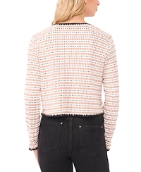 CeCe Women's Crochet Detail Long-Sleeve Crew Neck Cardigan