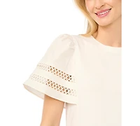 CeCe Women's Combo Trim-Sleeve Crew Neck Top