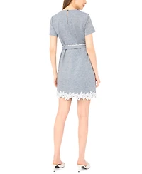 CeCe Women's Applique Hem A-Line Crew Neck Mini Dress