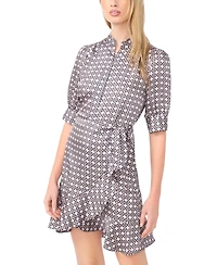 CeCe Women's Open Collar Ruffle Detail Wrap Dress