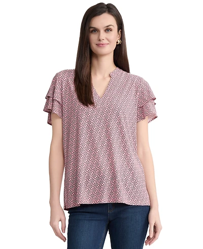 Jones New York Women's Printed Short-Sleeve Blouse