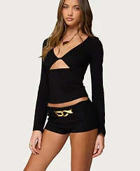 Edikted Women's Kailee Cutout Long Sleeve Ribbed Top