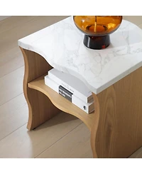 Boyel Living 17.72 Inches Whisper of Waves Modern End Table with Storage Shelf and Faux Marble Top