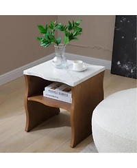 Boyel Living 17.72 Inches Whisper of Waves Modern End Table with Storage Shelf and Faux Marble Top
