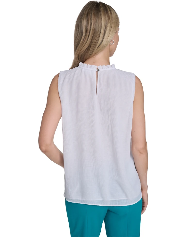 Calvin Klein Women's Sleeveless Ruffle Neckline Top