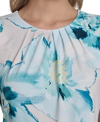 Calvin Klein Women's Printed Mesh Crewneck Ruched Top