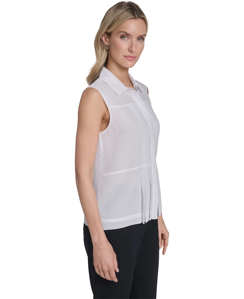 Calvin Klein Women's Sleeveless Pleated Front Blouse