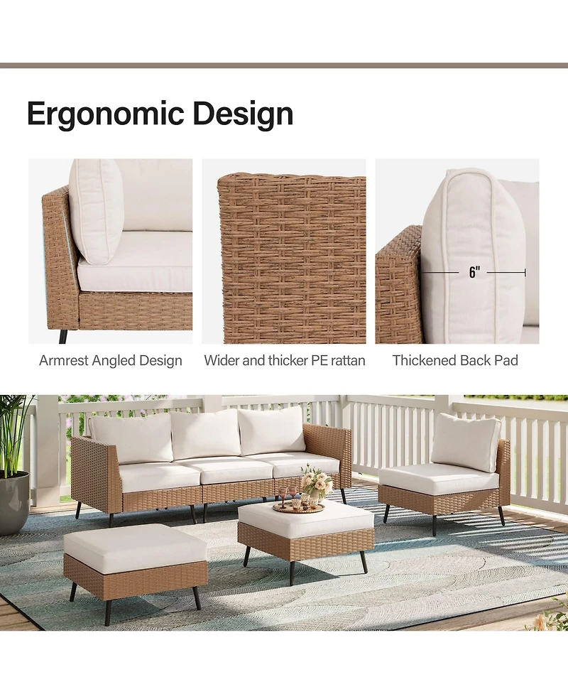 Decksplore Outdoor Patio Furniture, 6 Piece Sectional Sofa Pe Rattan Wicker Conversation Sets,All Weather Furniture Set