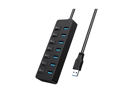 Risokeys 7-Port Usb 3.0 Hub, Individual Switches, 5Gbps High-Speed Data Transfer,for Laptop, Pc, MacBook,Ideal for Home, Office