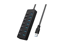 Risokeys 7-Port Usb 3.0 Hub, Individual Switches, 5Gbps High-Speed Data Transfer,for Laptop, Pc, MacBook,Ideal for Home, Office