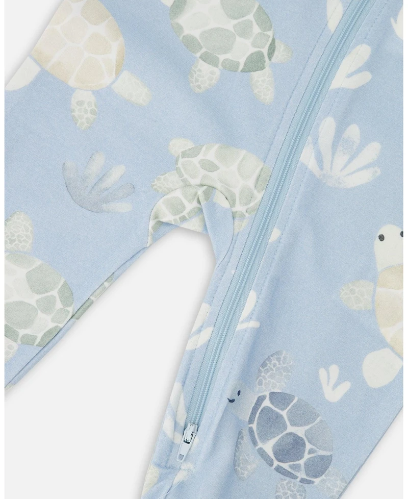 Deux par Baby Boys Cotton Jersey One-Piece Pyjama Blue Turtle Print