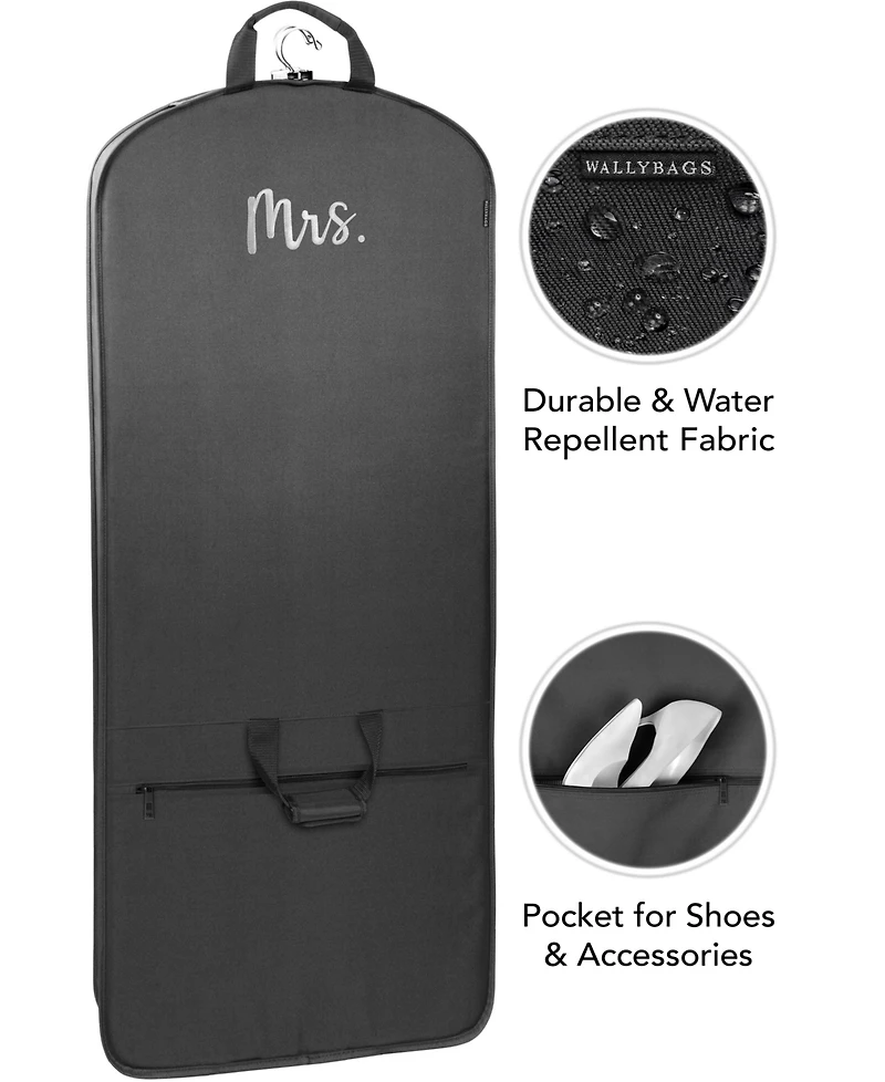 WallyBags 60" Premium Tri-Fold Travel Garment Bag with Pocket and Mrs. Embroidery - Black