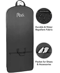 WallyBags 60" Premium Tri-Fold Travel Garment Bag with Pocket and Mrs. Embroidery - Black