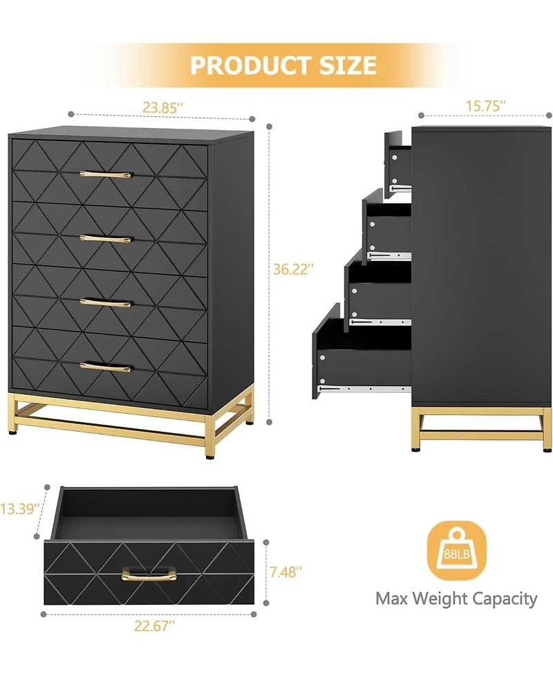 gaomon Wooden Dresser for Bedroom, Dressers & Chest of Drawers with 4 Drawer, Wood nightstand for Storage and Organization