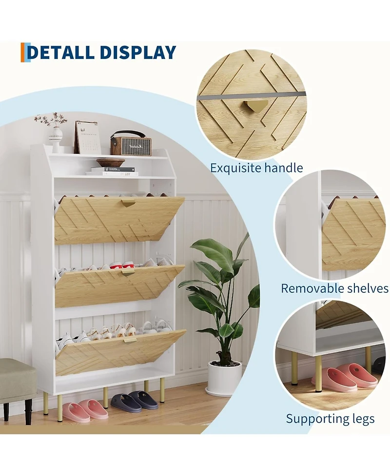 gaomon Shoe Cabinet with 3 Flip Drawers, Narrow Slim Shoe Storage Organizer for Entryway, Hallway, Farmhouse Freestanding Hidden Shoe Rack