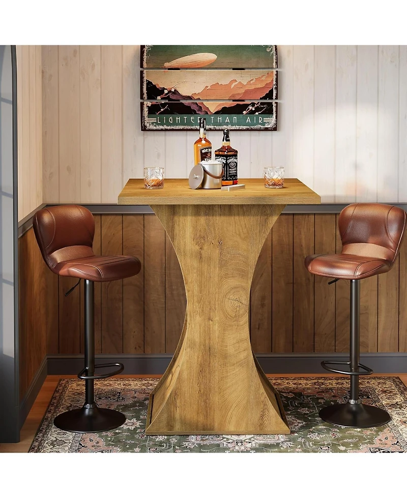 Tribesigns 39.4" H Square Bar Table, Farmhouse High Top Bistro Pub Cocktail Table with Curved Profile, Wood Home Bar Unit