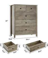 Gaomon Grey 5-Drawer Modern Tall Wooden Dresser, Large Storage Chest for Bedroom