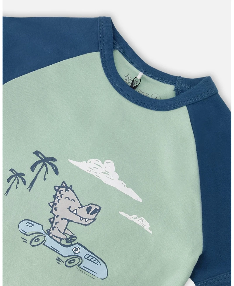 Deux par Toddler Boys Cotton Two-Piece Pyjama Set Green Crocodile Print