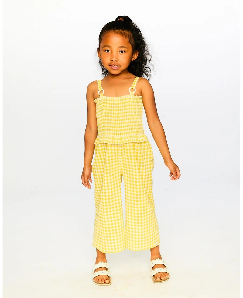 Draft - Deux par Toddler Girls Capri Jumpsuit with Smocking Gingham