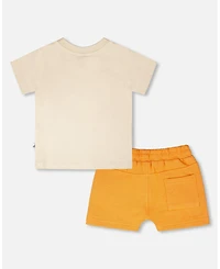 Deux par Baby Boys Cotton T-Shirt and Short Set Beige Orange