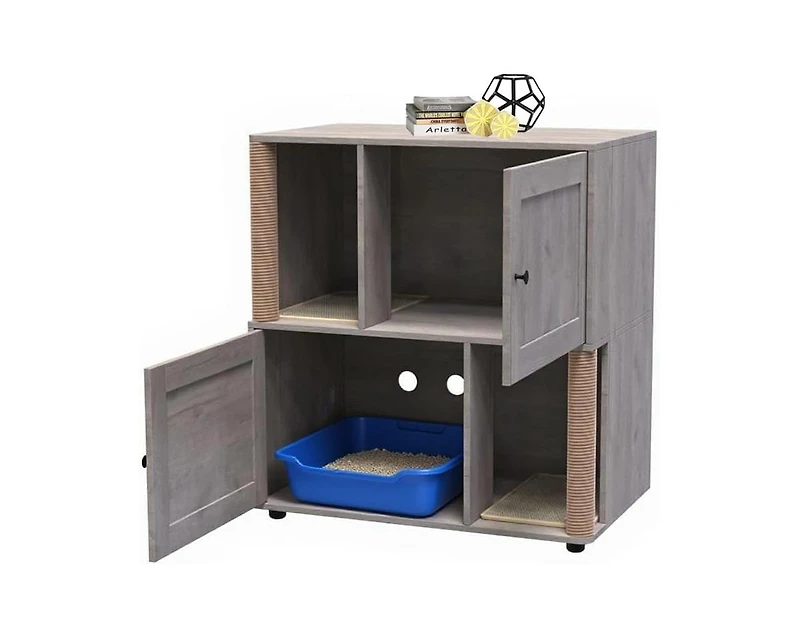 gaomon Double Room Cat Litter Box Enclosure for 2 Cats, Hidden Litterbox Furniture with Scratch Posts and Double-Layer Mat