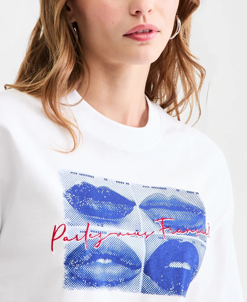 Guess Women's Cotton Oversized French Lips Tee