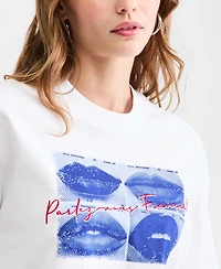 Guess Women's Cotton Oversized French Lips Tee