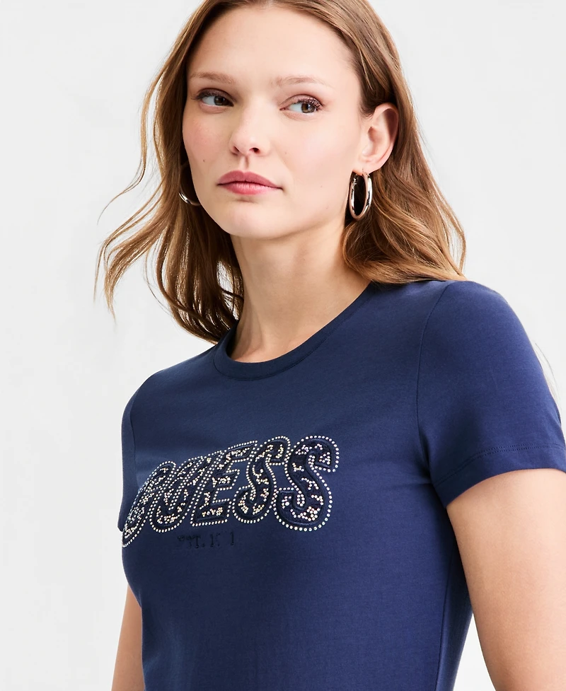 Guess Women's Embellished Lace Logo Short-Sleeve T-Shirt