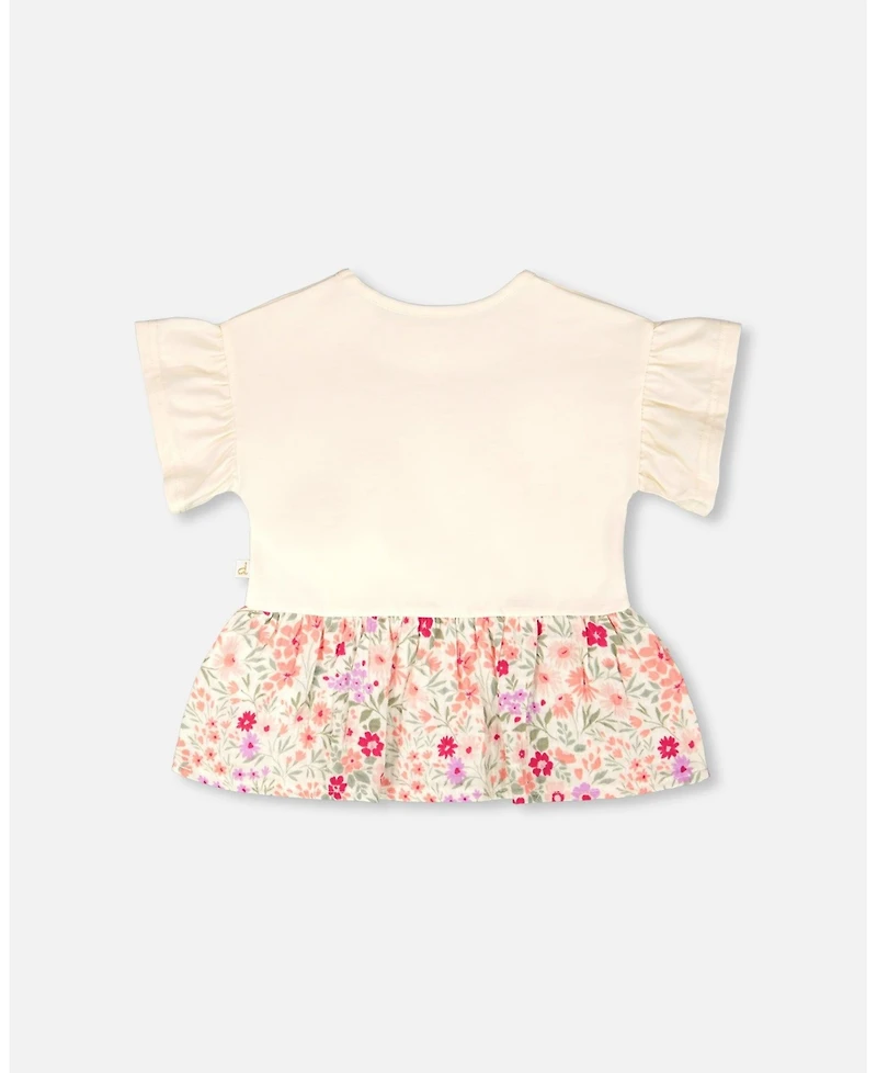 Deux par Toddler Girls Cotton Bi-Material Tunic Flowers Print