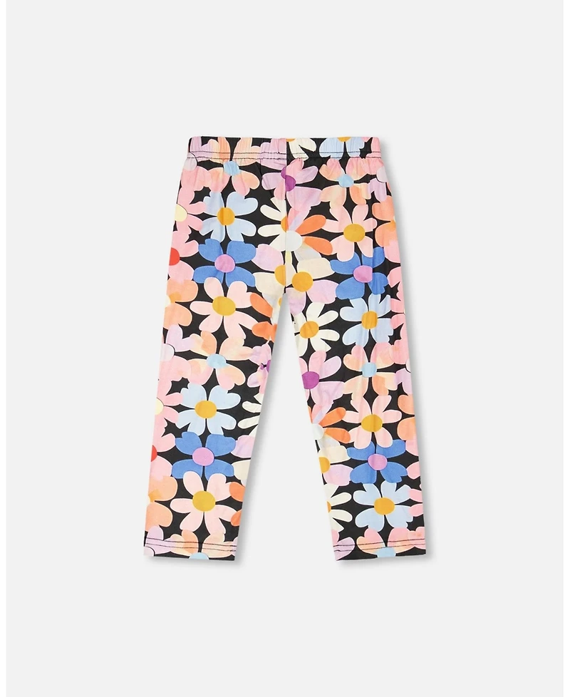 Deux par Big Girls Viscose Leggings Black Printed Flowers