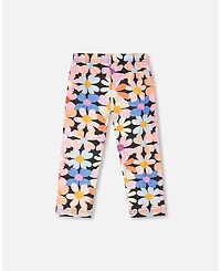 Deux par Big Girls Viscose Leggings Black Printed Flowers