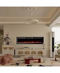 Gaomon 60" Wall-Mounted Electric Fireplace with Heater, 750/1500W, 12 Flame Colors, Remote & WiFi, Slim Recessed Design