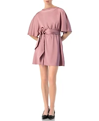 Ivonne Women's Short Satin Dress with Waist Tie