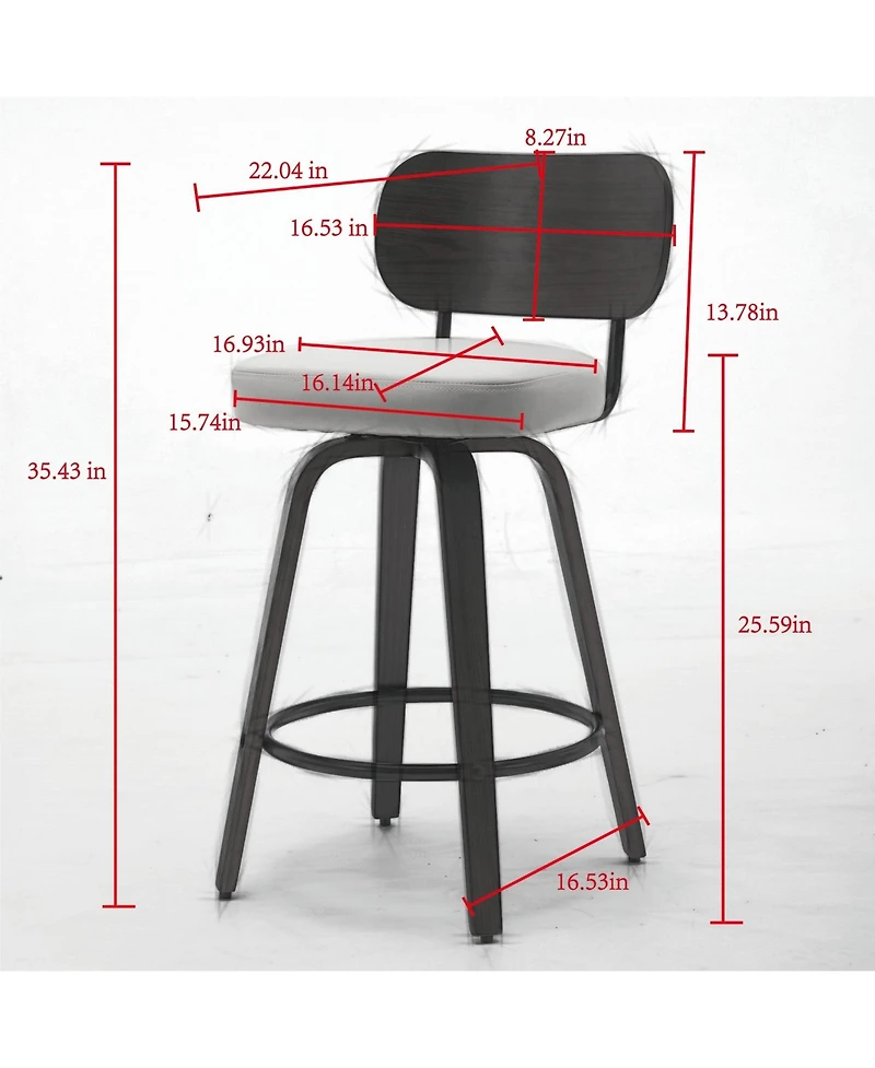 Boyel Living Set of 2 Swivel Pu Bar Stools with Padded 3.5-inch Seat Cushion for Dining Pup