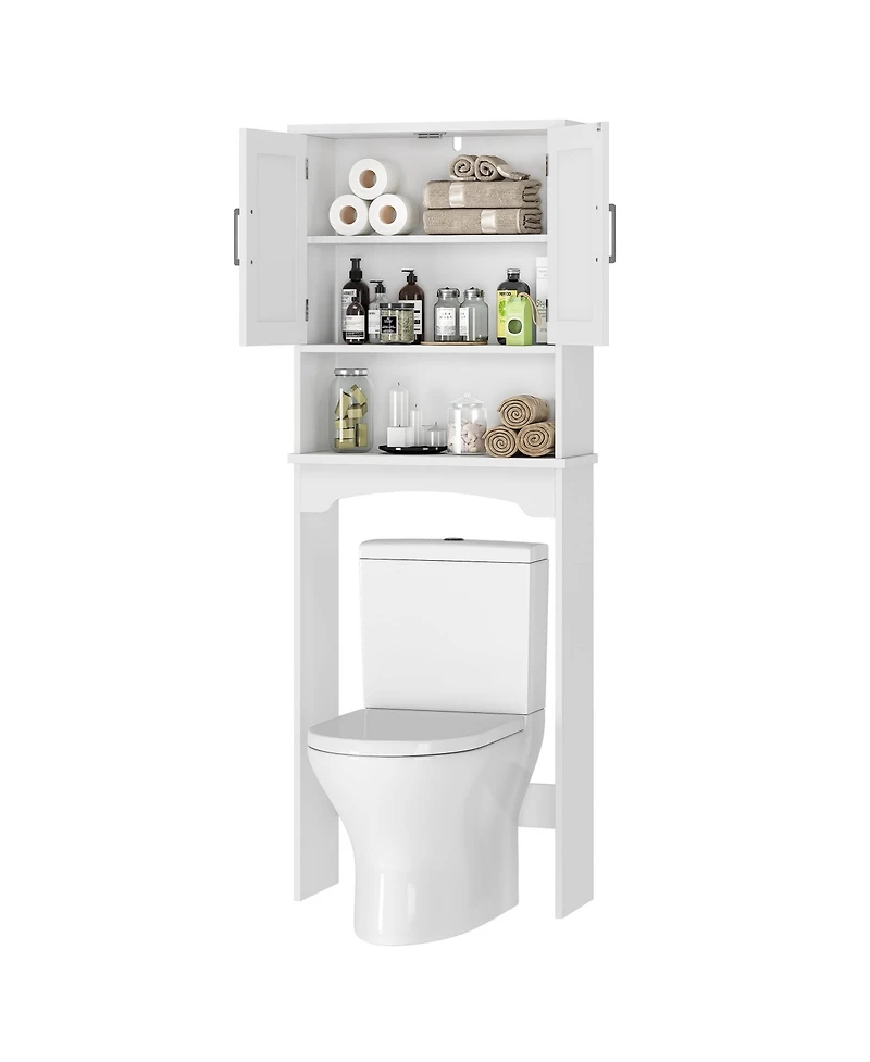 Homfan Over The Toilet Storage Cabinet with Double Doors and Anti-Tip Device, Above , Free Standing Toilet Cabinet