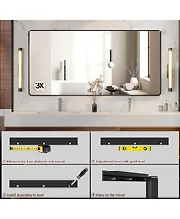 Homfan 72x36 Inch Black Metal Frame Bathroom Mirror | Rounded Rectangle Anti-Rust Vanity Wall Mirror | Horizontal or Vertical Mount for Bathroom
