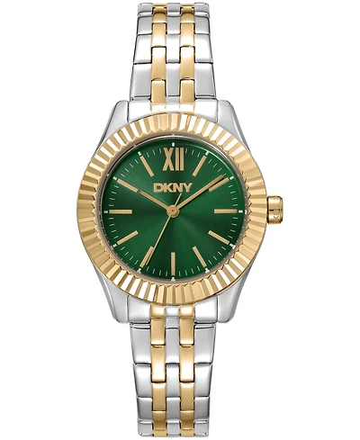 Dkny Women's Green Dial Fluted Bezel Two-Tone Gold Stainless Steel Bracelet Watch, 30mm