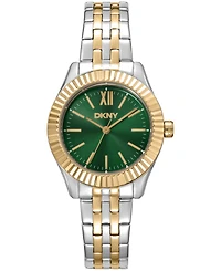 Dkny Women's Green Dial Fluted Bezel Two-Tone Gold Stainless Steel Bracelet Watch, 30mm
