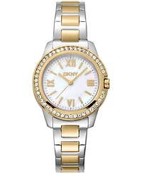 Dkny Women's White Mop Dial Crystal Bezel Two-Tone Gold Stainless Steel Bracelet Watch, 30mm