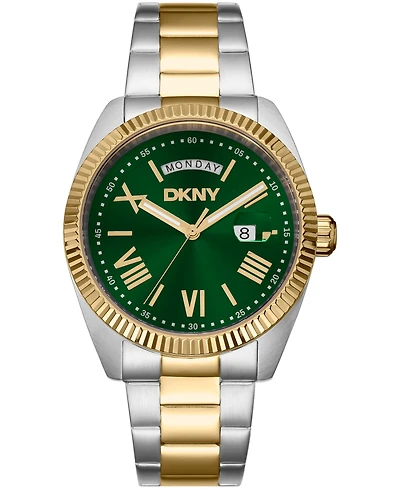Dkny Men's Day Date Green Dial Two-Tone Gold Stainless Steel Bracelet Watch, 41mm