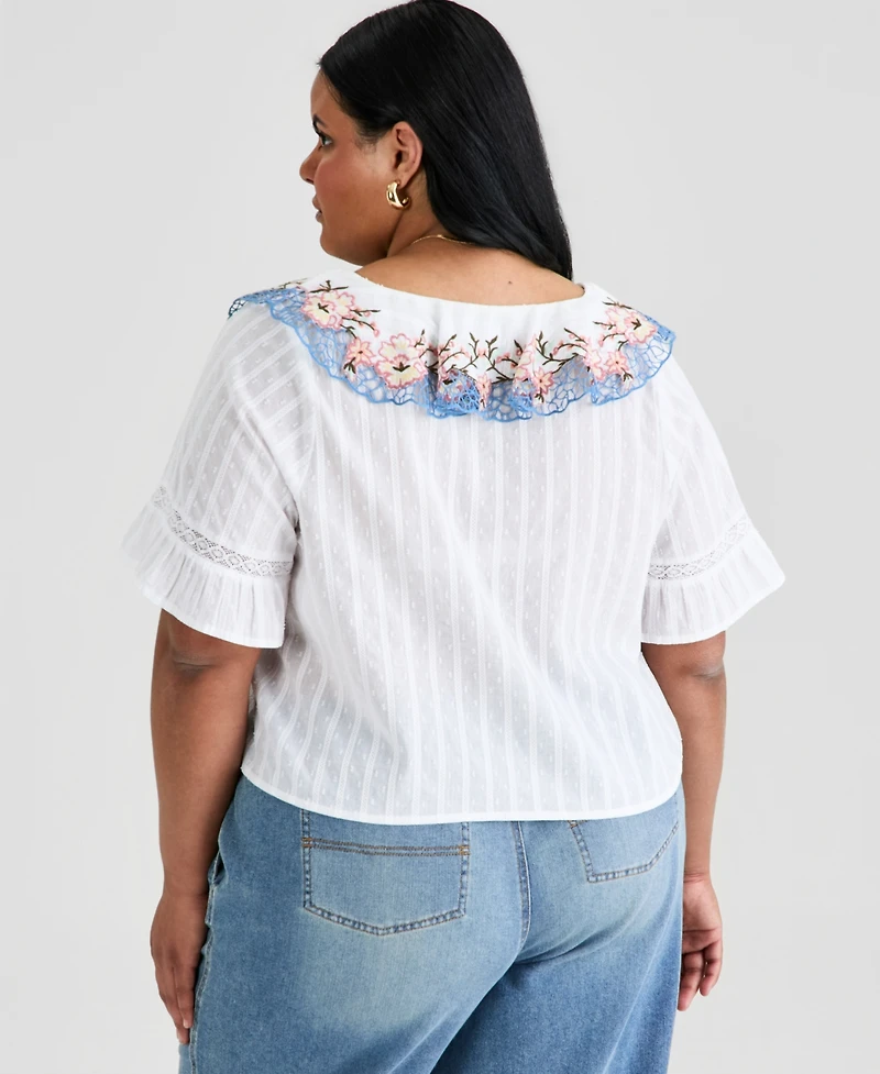And Now This Trendy Plus Cotton Ruffled V-Neck Top, Macy's Exclusive