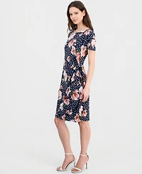 Robbie Bee Women's Printed Short-Sleeve Sarong Dress