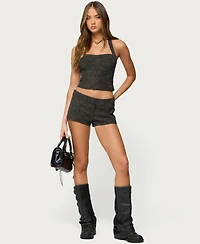 Edikted Women's Taia Distressed Faux Leather Micro Shorts