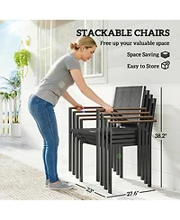 Outsunny Outdoor Dining Set for 4, Acacia Wood Table and Stackable Chairs