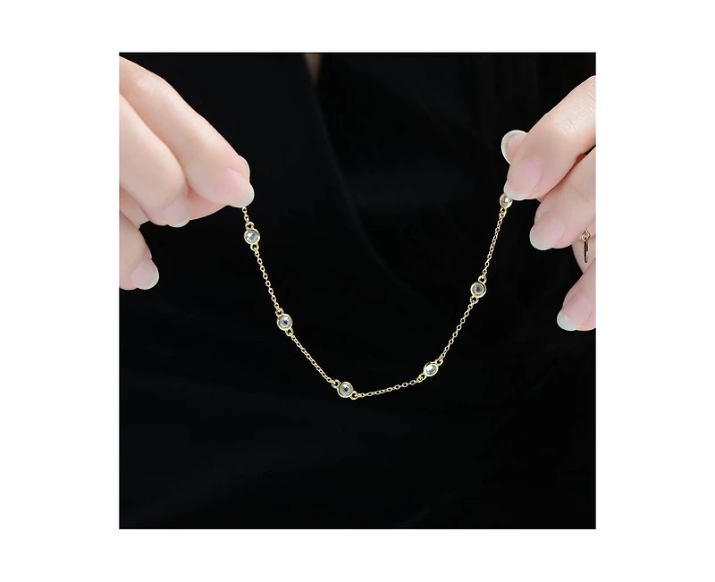 Rachel Glauber Classic Bezel Set Cubic Zirconia Chain Station Bracelet