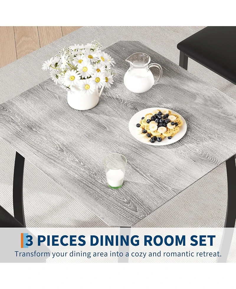 gaomon 3Pcs Dining Table Set for 2, Small Kitchen with 2 Upholstered Chairs and Metal Frame & Wood Tabletop, Apartment, Home