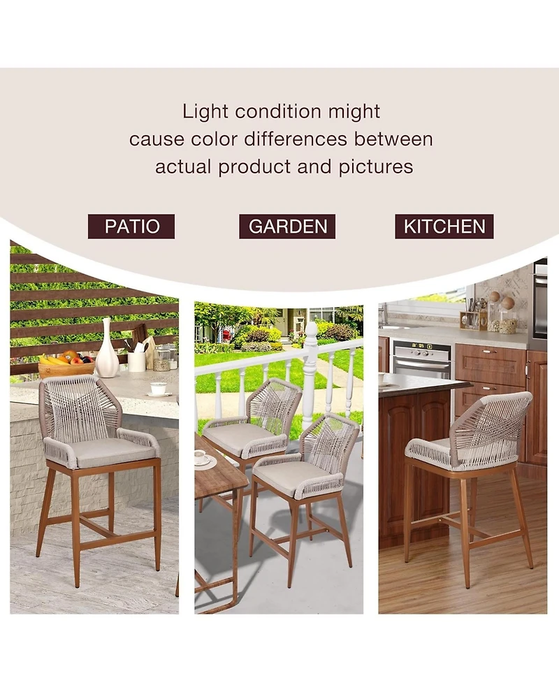 gaomon Outdoor Bar Stools Leaf Bohemia Wicker Rattan High Top Patio Chairs Back & Footrest